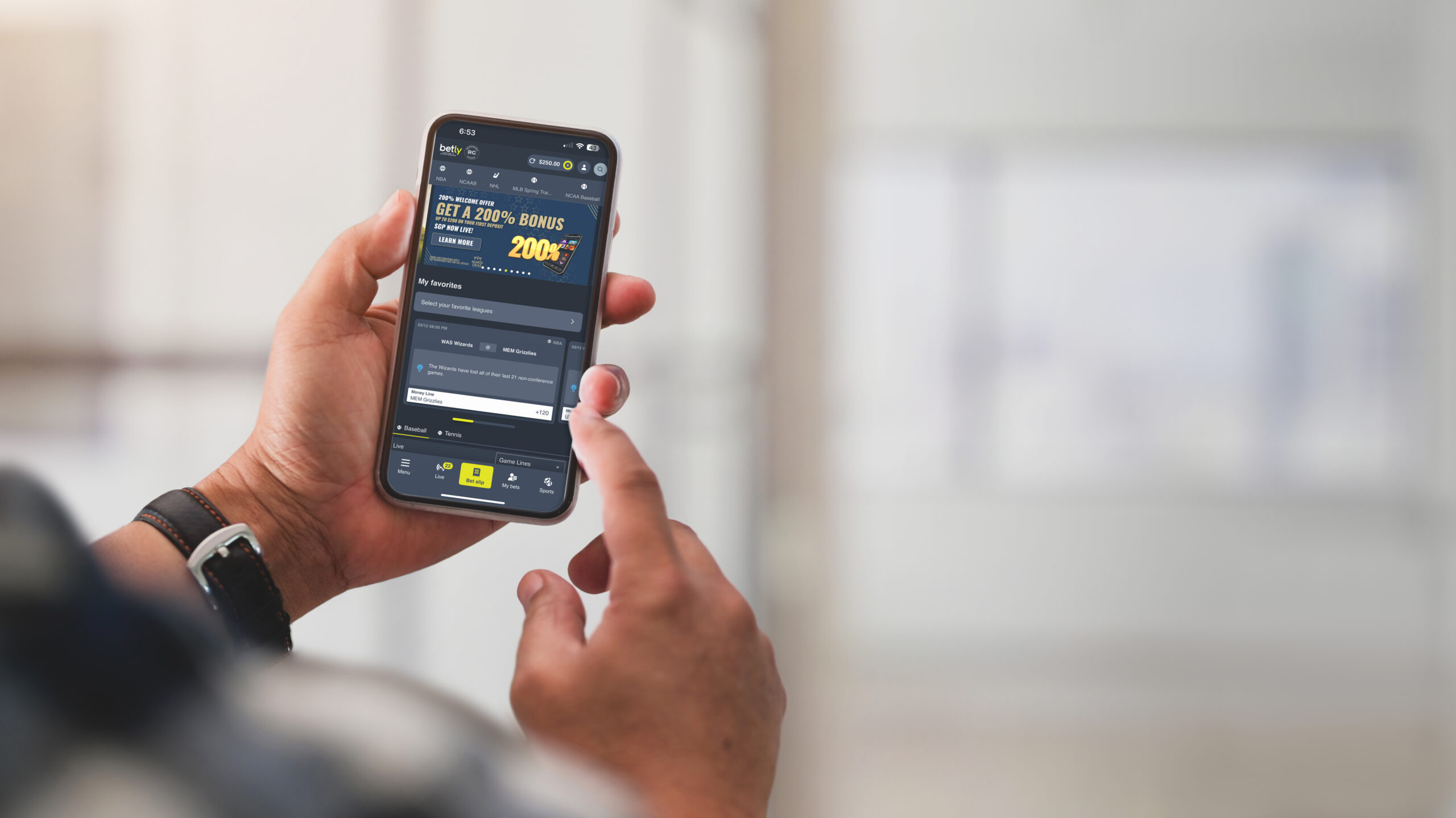 A glimpse at the Online Sportsbook app on mobile phone