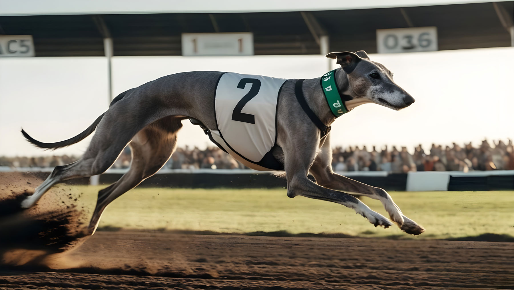Greyhound Racing - A singular greyhound, looking graceful mid race