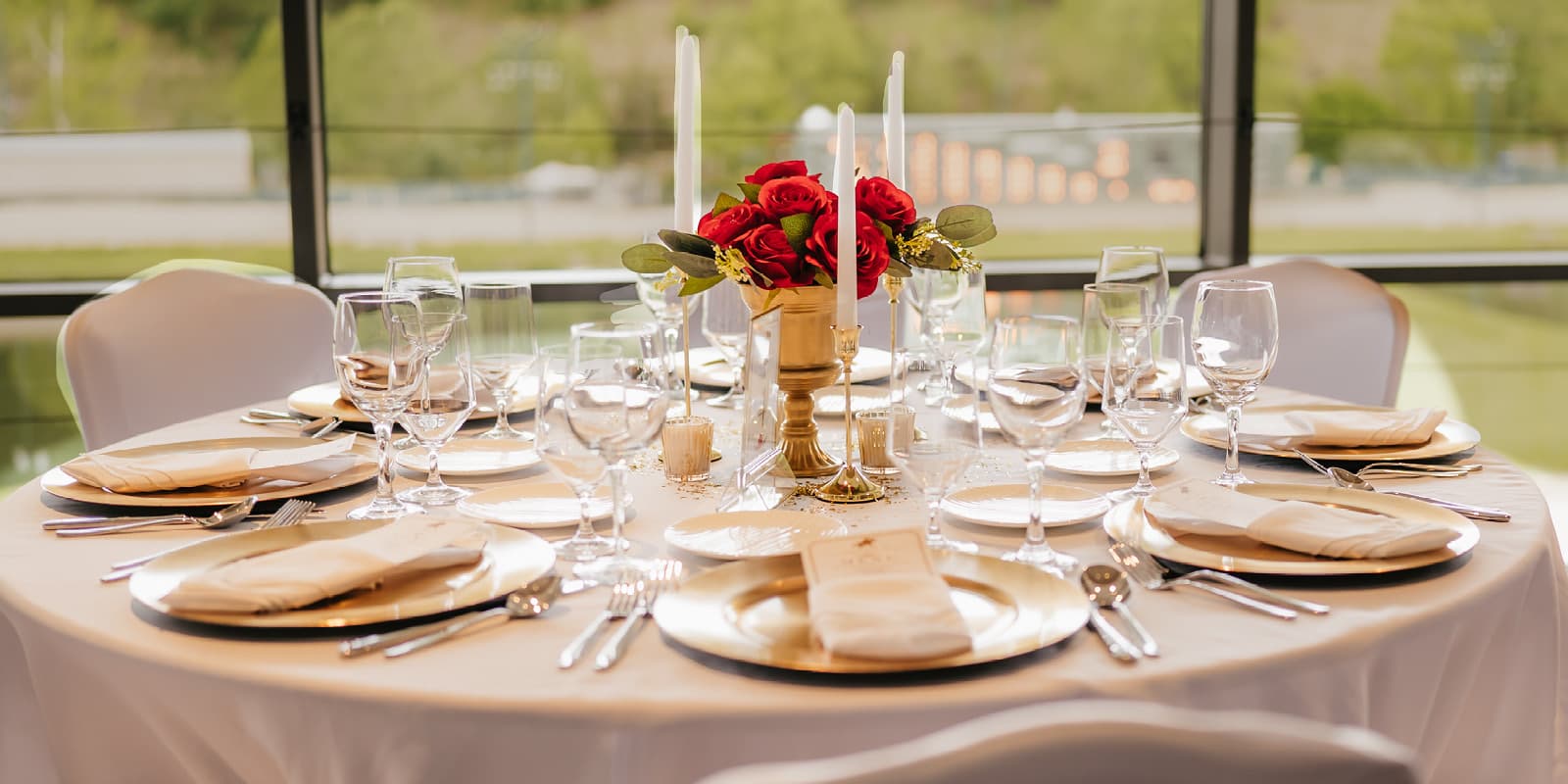 Table set with linens and fine cutlery